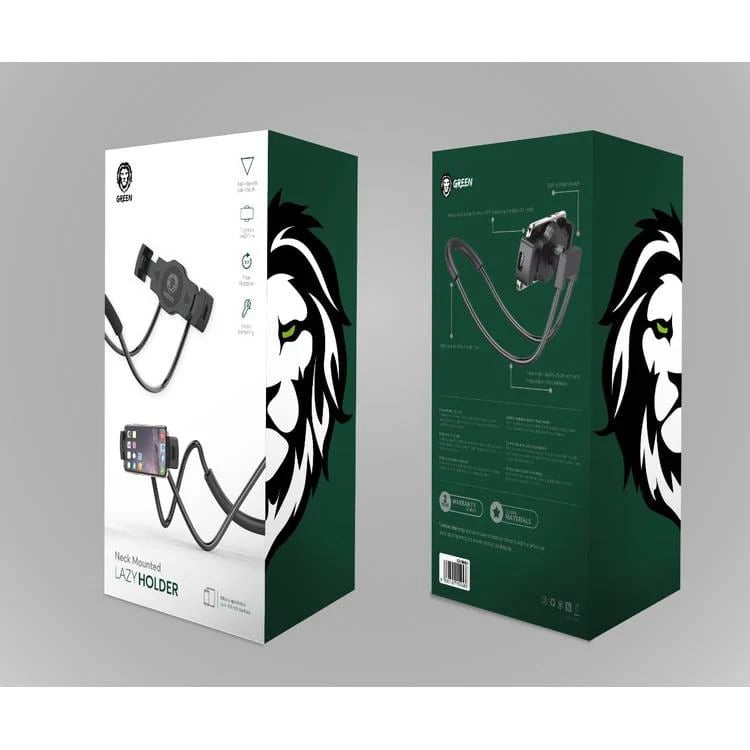 Green Lion 360° Neck Mounted Lazy Holder (4" - 13") Free Rotating Smart Mobile Phone Holder, Extensible Neck Hanging.