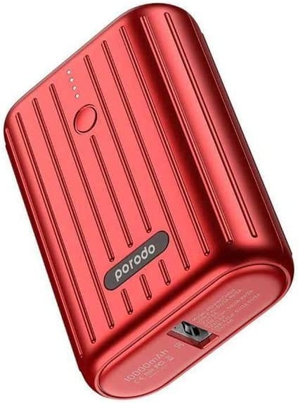 Porodo Power Bank PD Ultra-Compact Wireless Portable Power Bank 10000mAh 18W Power Delivery & Quick Charge 3.0 (Red, 10000mAh) Visit the Porodo Store