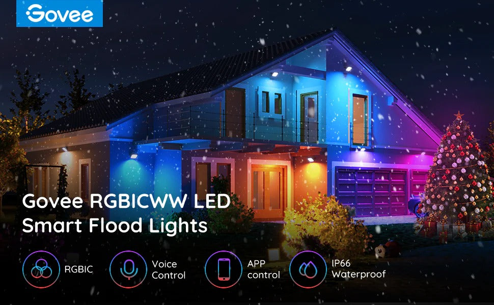 Govee Flood Lights Outdoor, Rgbic Smart Flood Lights 4 Pack With App Control, Color Changing 2700-6500k Led Stage Lights Works With Alexa, Ip66 Waterproof 28 Scene Modes -h7060