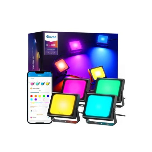 Govee Flood Lights Outdoor, Rgbic Smart Flood Lights 4 Pack With App Control, Color Changing 2700-6500k Led Stage Lights Works With Alexa, Ip66 Waterproof 28 Scene Modes -h7060