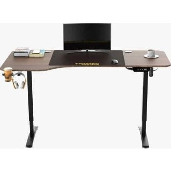 Twisted Minds T Shaped Electric Gaming Desk, Height Adjustable - Left, Headphone hook & Cup Holder, Cable Management Net 16x47cm | TM-T-9085-L
