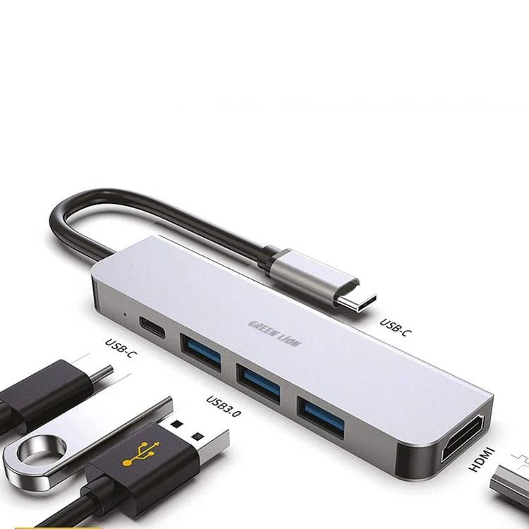 Green Lion 5 in 1 Type-C Adapter 4K, Ethernet, USB-C Multiport Converter with 4K HDMI