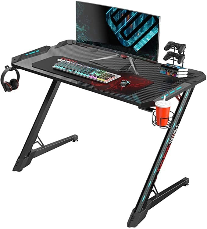 Eureka Ergonomic® Z1-S PRO Home Office Gaming Table With RGB Lights, Controller Stand, Cup Holder & Headphone Hook - Black | ERK-Z1S-PRO-43B-V2