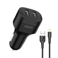 Green Lion Dual Port Car Charger 12W with PVC Lightning Cable 1.2M Black – GNCC24IP6BK