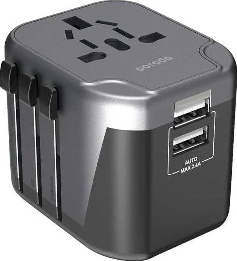 Porodo PD-303UTV-BK Dual Port Universal Travel Charger PD 18W + QC3.0, with Dual USB Port 2.4A - Black
