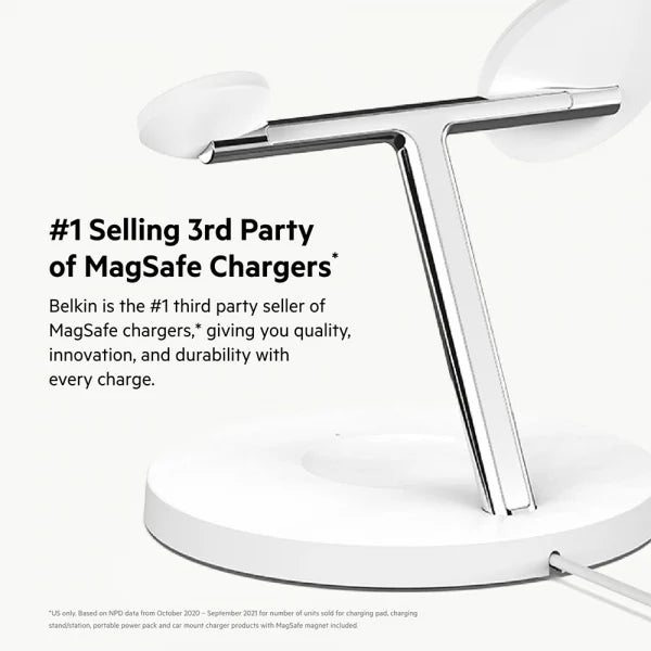 Belkin BoostCharge PRO MagSafe 3-in-1 Wireless Charger with 3-Pin UK Power Supply Unit