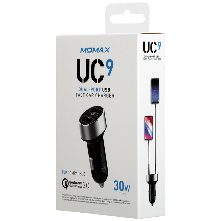 شاحن سيارة سريع بمنفذين من سلسلة UC من Momax - أسود