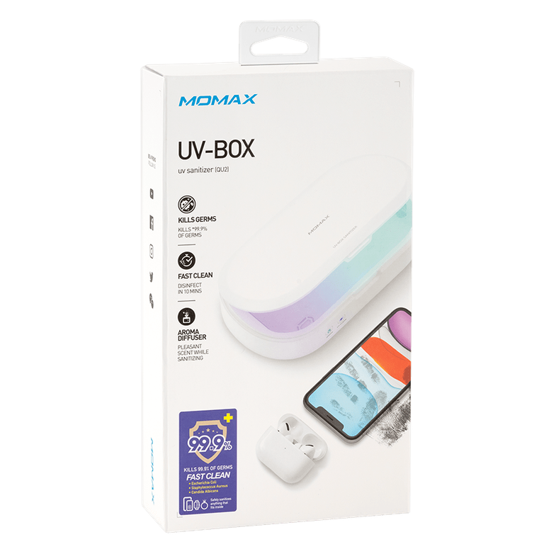 صندوق موماكس لتعقيم الهواتف وسماعات الرأس البلوتوث والمجوهرات بالأشعة فوق البنفسجية