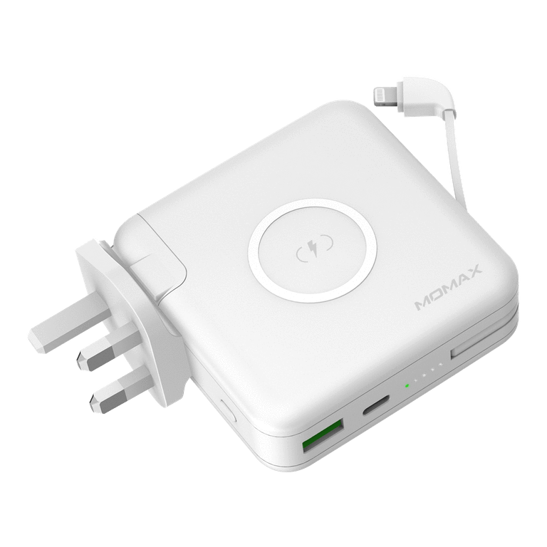 Momax Q.Power Plug Wireless Portable PD Charger 6700mAh with Built-In Lightning Cable