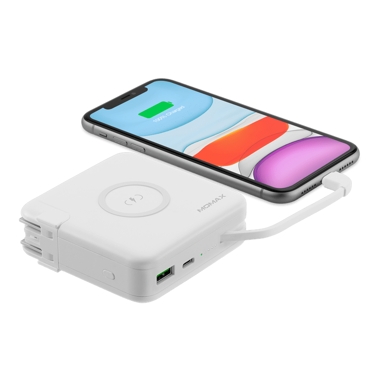 Momax Q.Power Plug Wireless Portable PD Charger 6700mAh with Built-In Lightning Cable