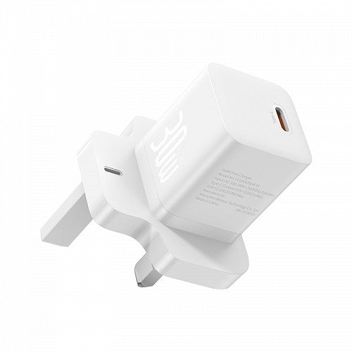 شاحن حائط Baseus 30 واط USB-C UK MINI GaN5 أبيض