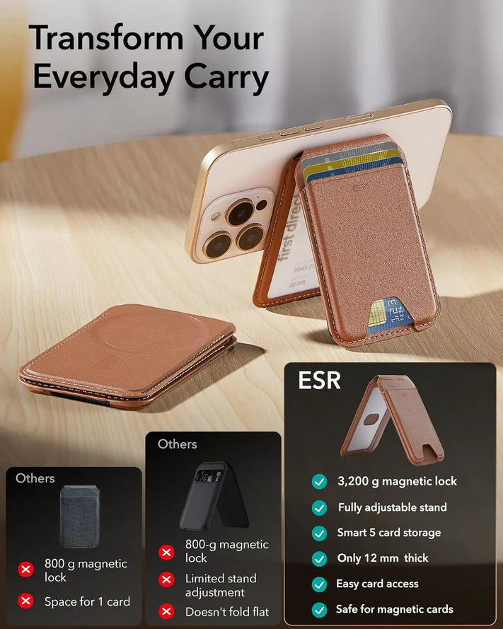 حامل محفظة من الجلد النباتي من ESR Halo Lock متوافق مع MagSafe باللون البني