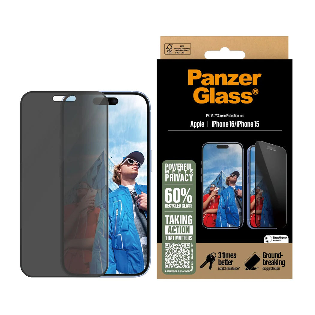 PanzerGlass® Ultra-Wide Fit Privacy Screen Protector – iPhone 16 & iPhone 15