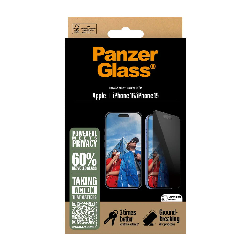 PanzerGlass® Ultra-Wide Fit Privacy Screen Protector – iPhone 16 & iPhone 15