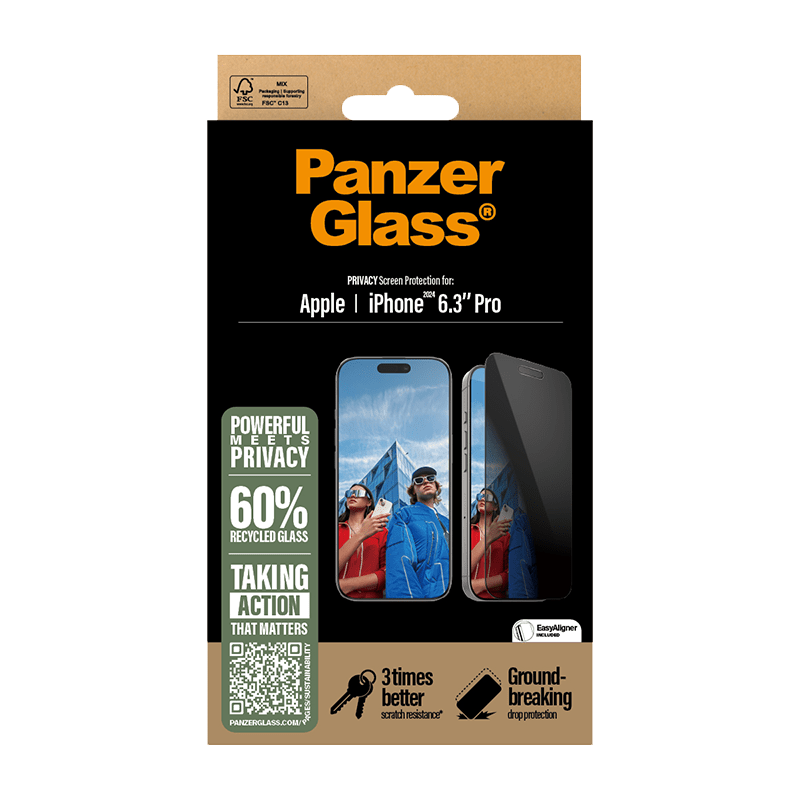 واقي شاشة بانزر جلاس لجهاز iPhone 16 Pro - عريض للغاية وخاصية الخصوصية