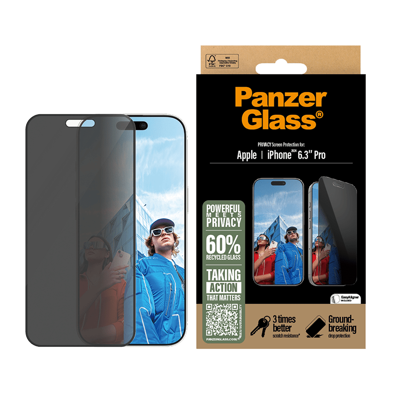 واقي شاشة بانزر جلاس لجهاز iPhone 16 Pro - عريض للغاية وخاصية الخصوصية