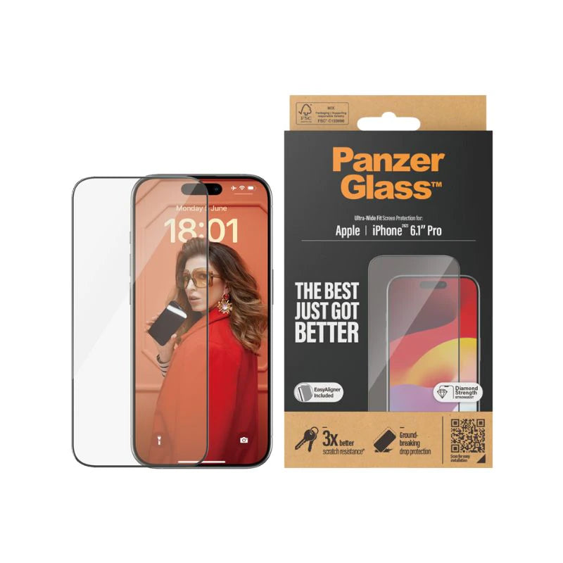 واقي شاشة بانزر جلاس لجهاز أبل آيفون 15 برو UWF، شفاف