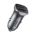 شاحن سيارة يوجرين USB Type C / USB 24 وات لتوصيل الطاقة وشحن سريع، رمادي