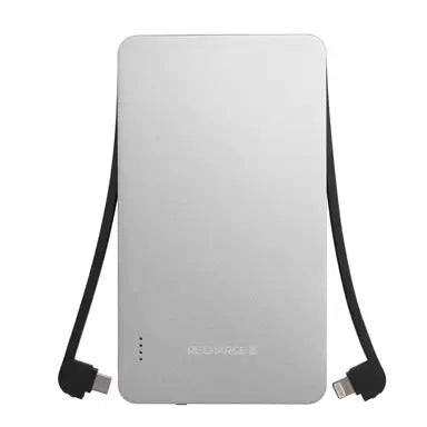 Recharge 5000 mah ultra thin lightning usb c power bank silver