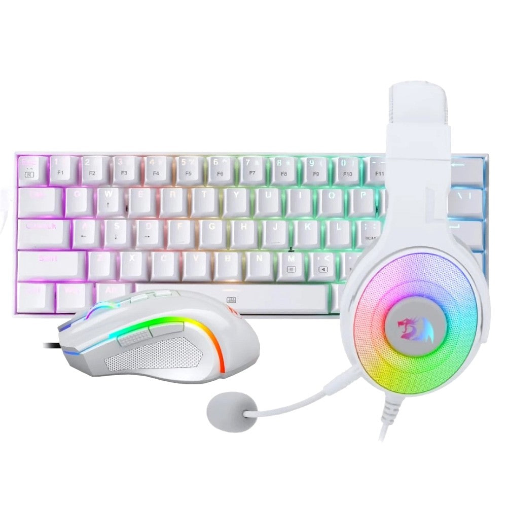 مجموعة ألعاب Redragon S129W 3 في 1: لوحة مفاتيح ميكانيكية K630W-RGB + ماوس ألعاب لاسلكي M607W + سماعة رأس ألعاب H350W-RGB-1 (أبيض)
