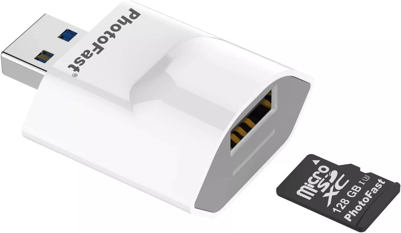 محرك أقراص فلاش PhotoFast i-Flash Drive Photocube – قارئ بطاقات Micro SD، اللون: أبيض