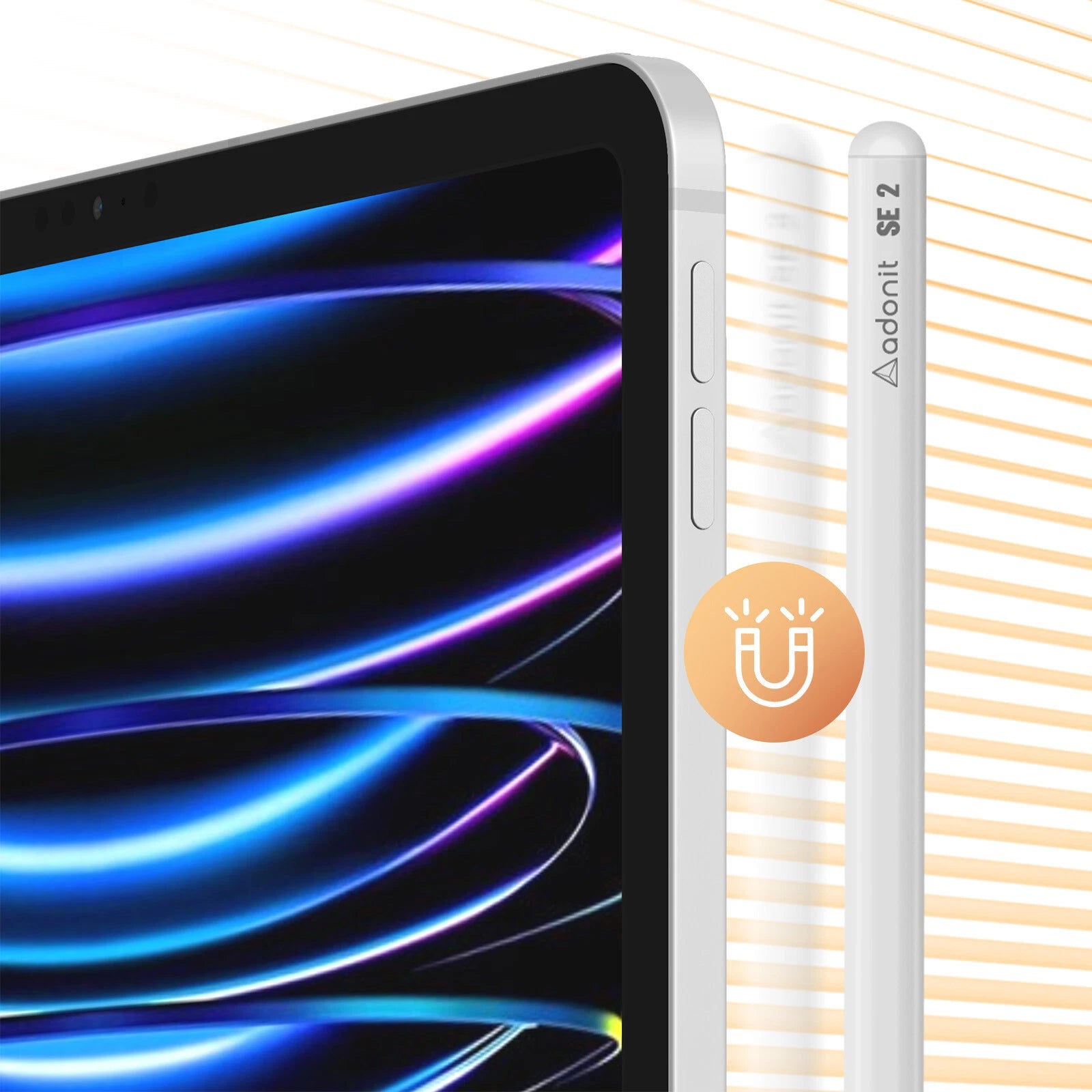 قلم مغناطيسي من Adonit لجهاز iPad بتقنية Palm Reject 10H Autonomy، باللون الأبيض