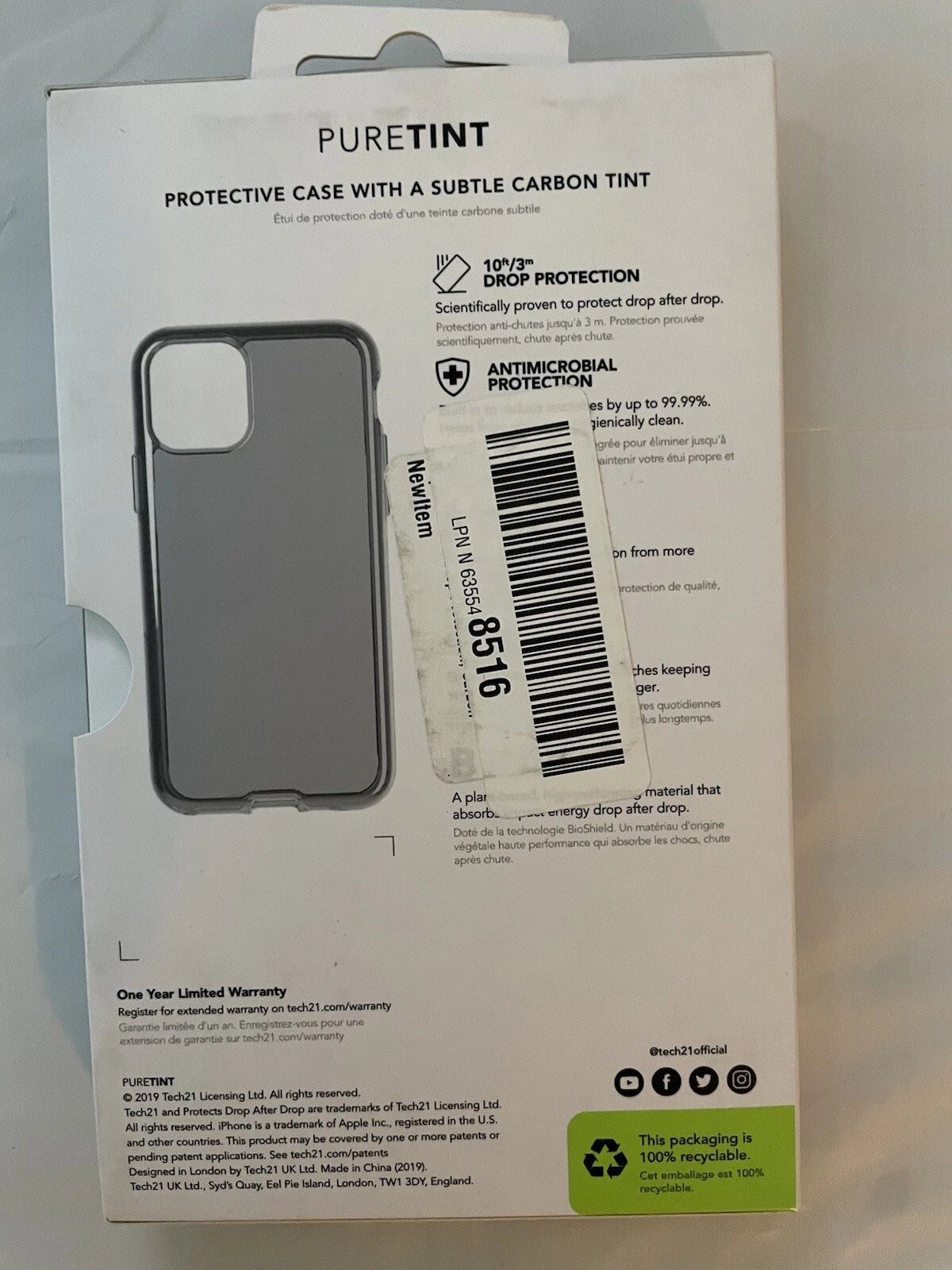 جراب Tech 21 لهاتف iPhone 11 Pro Puretint جديد