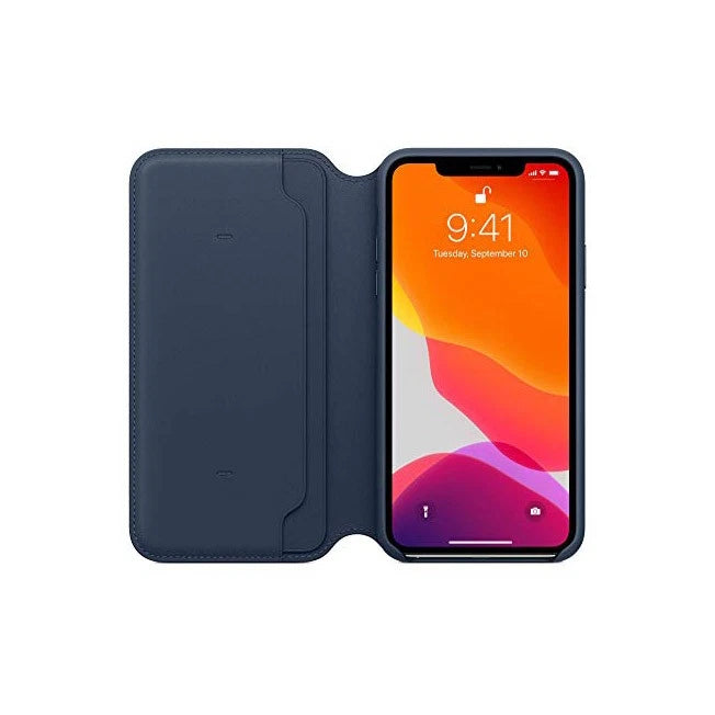 حافظة Apple Leather Folio (لجهاز iPhone 11 Pro Max) - أزرق بحري عميق 