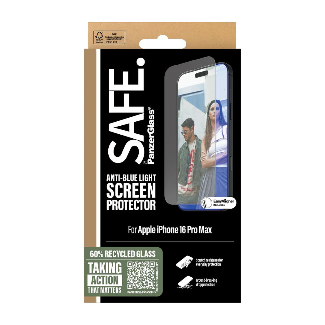 PanzerGlass SAFE by PG EyeCare Anti‑Blue Light Screen Protector – Ultra‑Wide Fit for iPhone 16 Pro Max (6.9″)