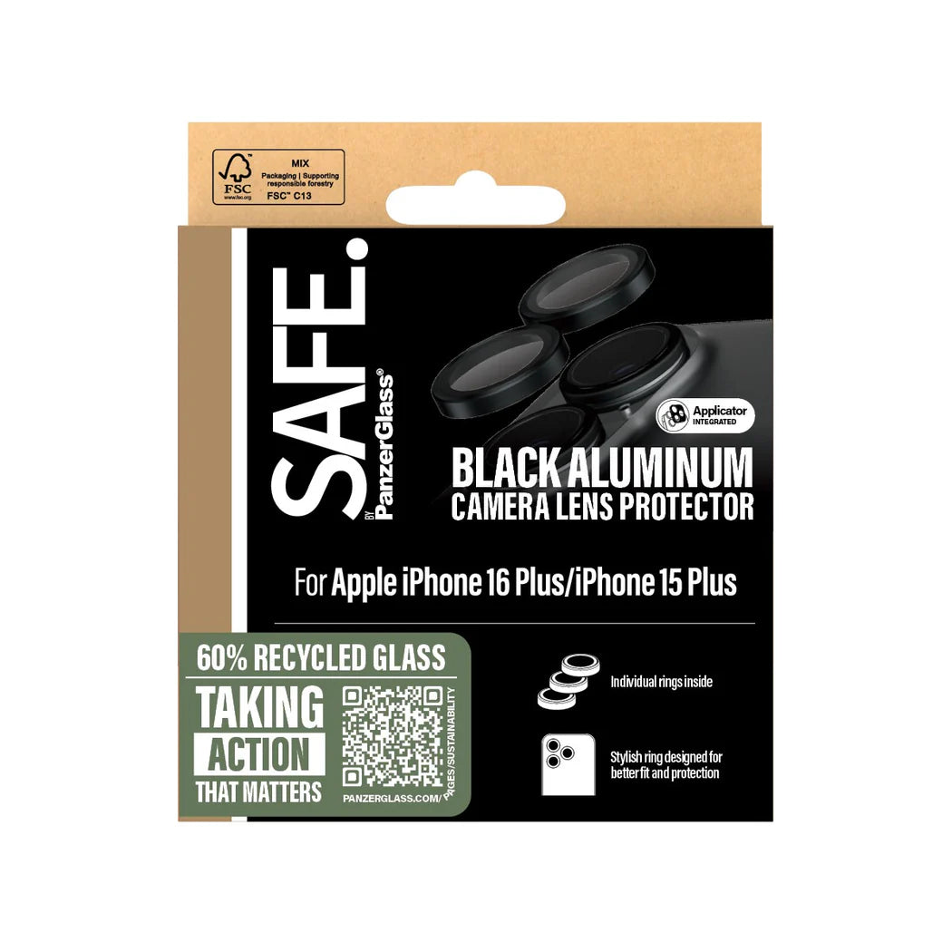 PanzerGlass SAFE by PG EyeCare Black Camera Lens Protector – iPhone 16 / iPhone 16 Plus