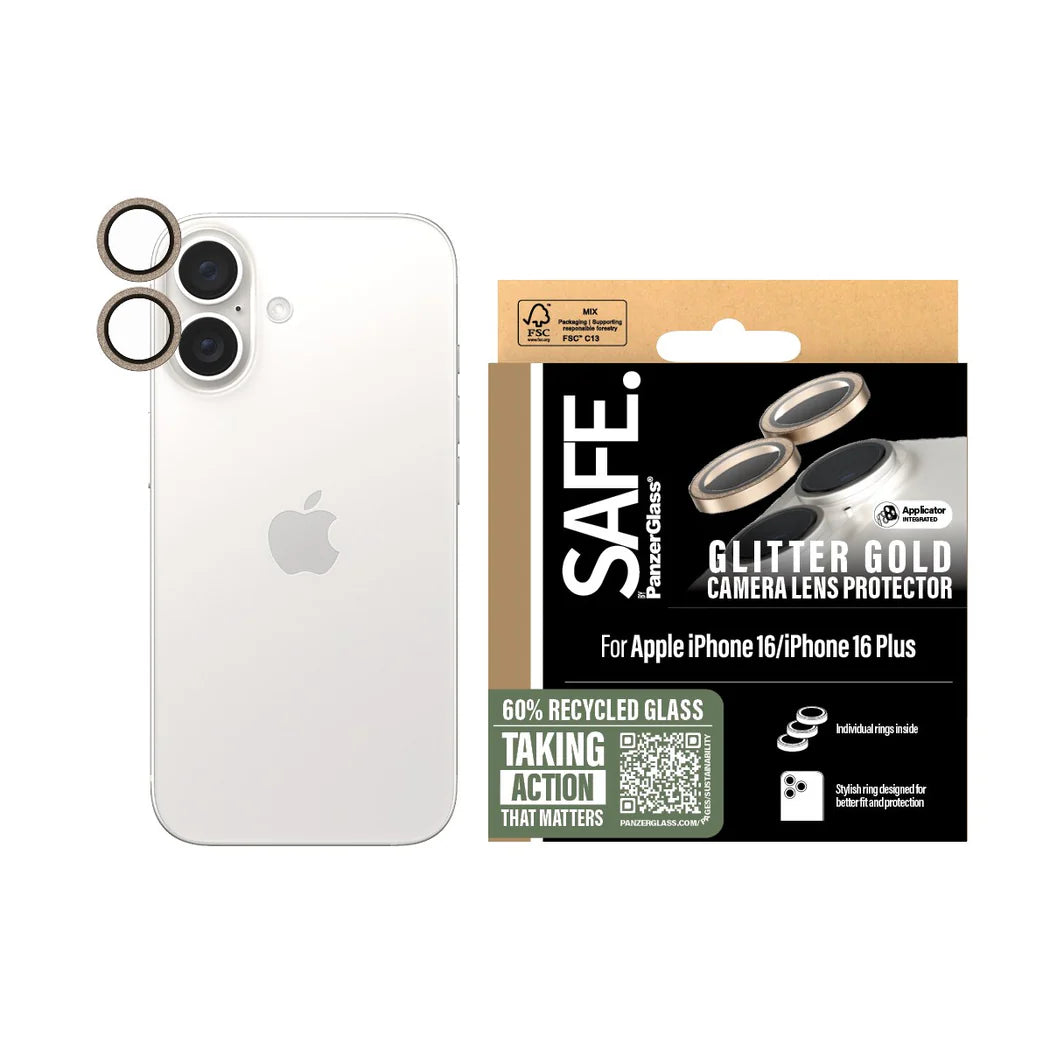 PanzerGlass SAFE by PG EyeCare Glitter Gold Camera Lens Protector – iPhone 16 / iPhone 16 Plus