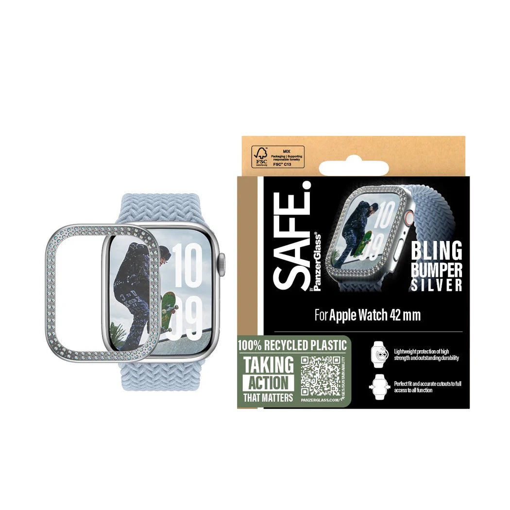 PanzerGlass SAFE by PG EyeCare Bling Bumper Silver Case – Apple Watch Series 10 (42mm)