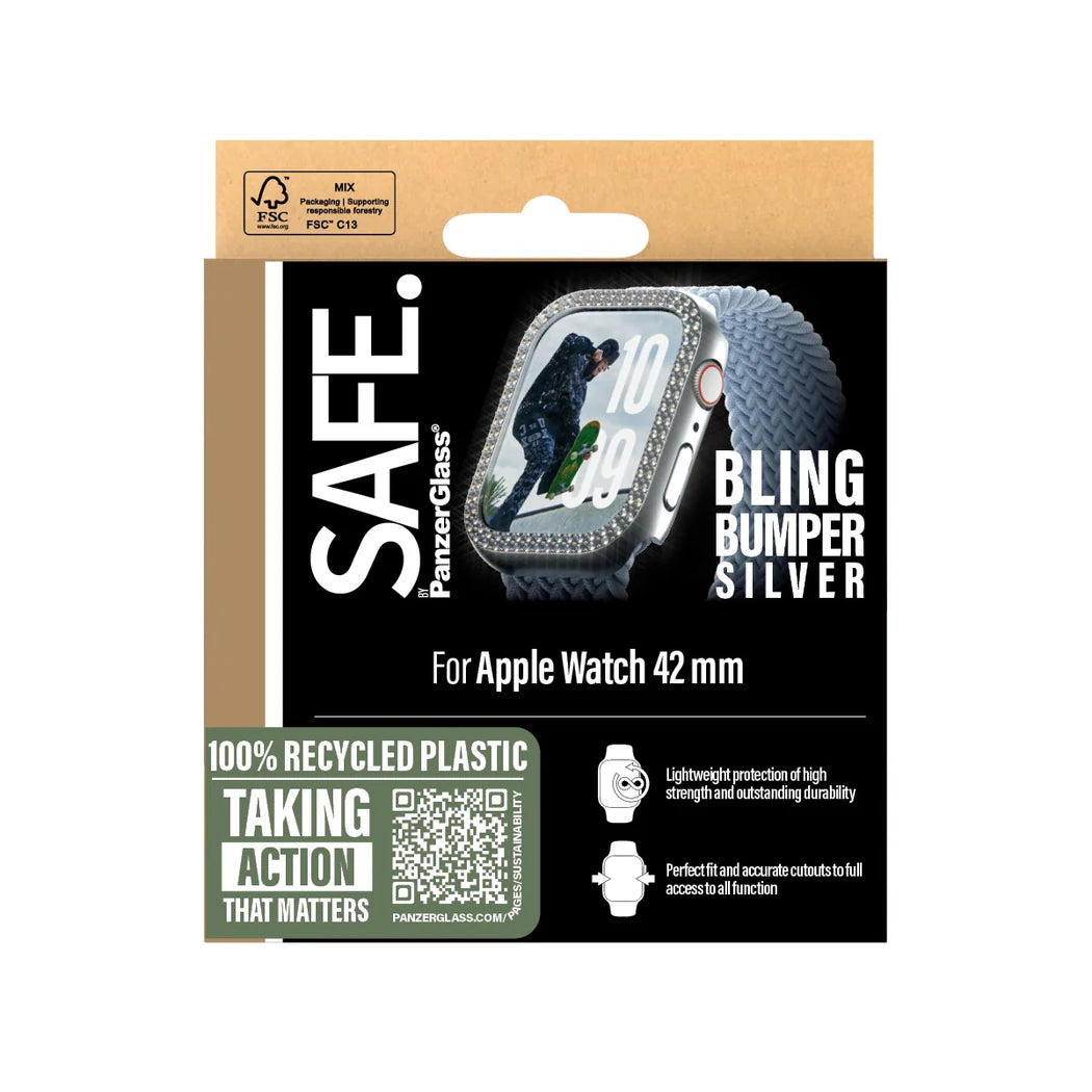 PanzerGlass SAFE by PG EyeCare Bling Bumper Silver Case – Apple Watch Series 10 (42mm)