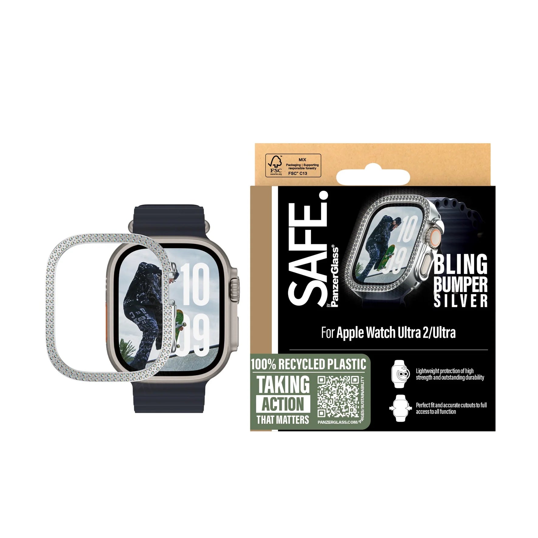 PanzerGlass SAFE by PG EyeCare Bling Bumper Silver Case – Apple Watch Ultra 2 (49mm)