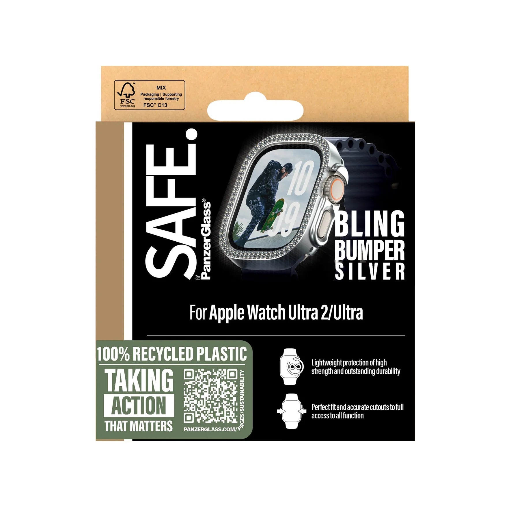 PanzerGlass SAFE by PG EyeCare Bling Bumper Silver Case – Apple Watch Ultra 2 (49mm)