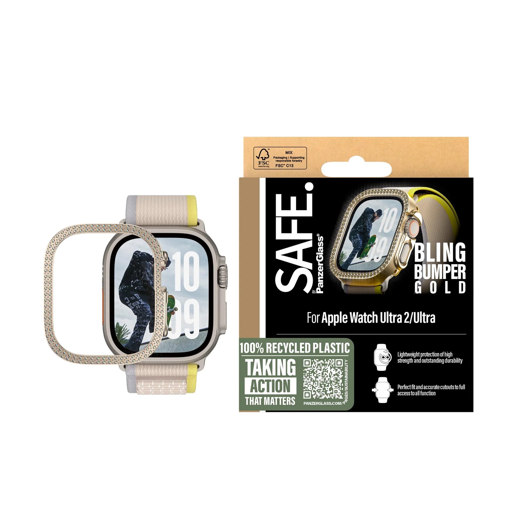 PanzerGlass SAFE by PG EyeCare Bling Bumper Gold Case – Apple Watch Ultra 2 (49mm)