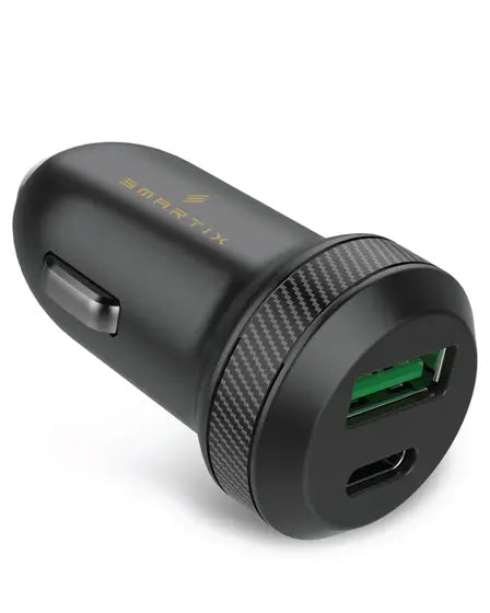 Smartix iConnect 27W Car Charger - 45W Total Output 18 QC and 27 PD for Macbook
