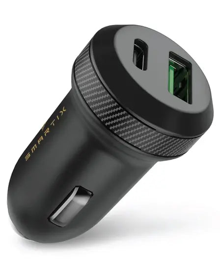 Smartix iConnect 27W Car Charger - 45W Total Output 18 QC and 27 PD for Macbook
