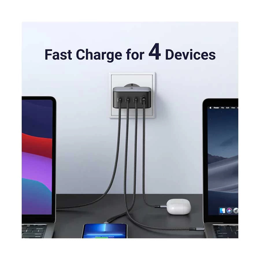 شاحن حائط يوجرين نيكسود ١٠٠ واط بمنفذ USB-C - ٤ منافذ (أسود)