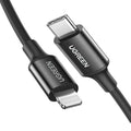 كابل يو جرين USB-C إلى Lightning M/M بغطاء مطاطي بطول 1 متر، أسود