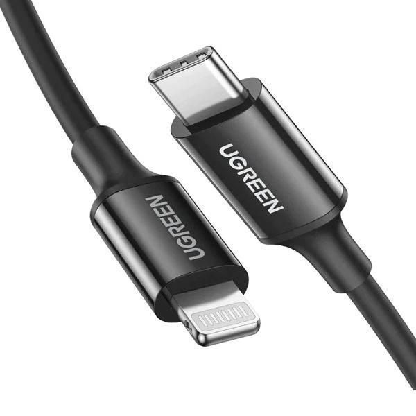 كابل يو جرين USB-C إلى Lightning M/M بغطاء مطاطي بطول 1 متر، أسود