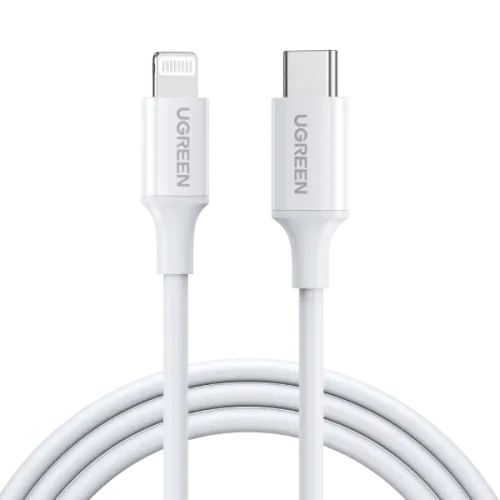 كابل يو جرين USB-C إلى Lightning M/M بغطاء مطاطي بطول 1 متر أبيض