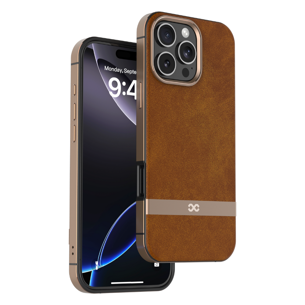 INFINYTY LUX008X02 Leather Case with Metal Edges Luxe iPhone16 PM Brown