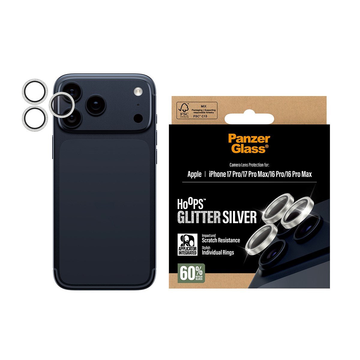 Panzer Glass - Apple iPhone 17 Pro/iPhone 17 Pro Max/iPhone 16 Pro/16 Pro Max Hoops Glitter Silver