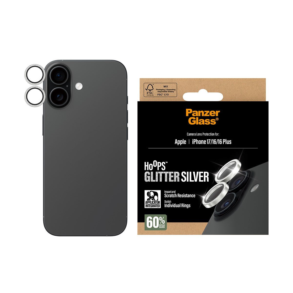 Panzer Glass - Apple iPhone 17//iPhone 16/16 Plus Hoops Glitter Silver