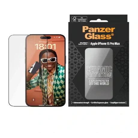 PanzerGlassUltra-Wide Fit Ceramic Protection Screen Protector Apple iPhone 15 Pro Max UWF,