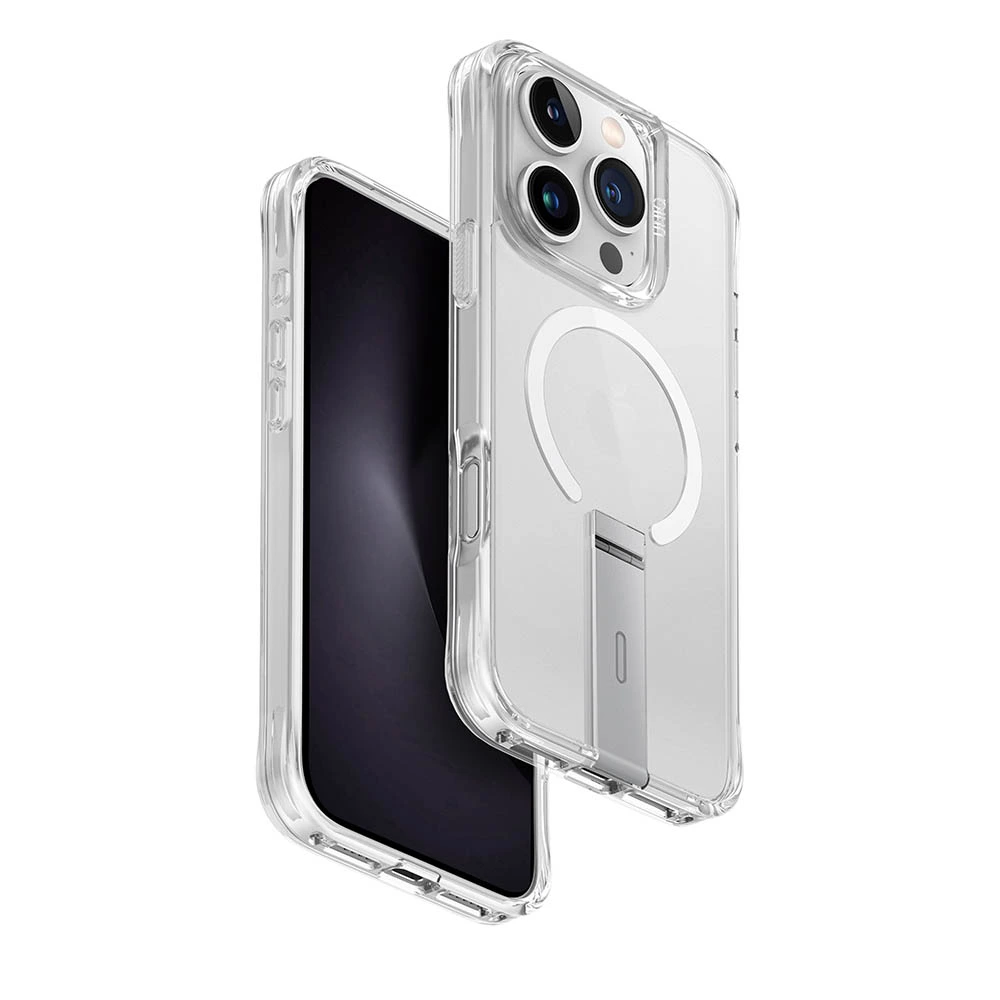UNIQ HYBRID PHONE 16 PRO (2024) 6.3 MAGCLICK CHARGING ELEVA WITH VERTICAL STAND - LUCENT (CLEAR)