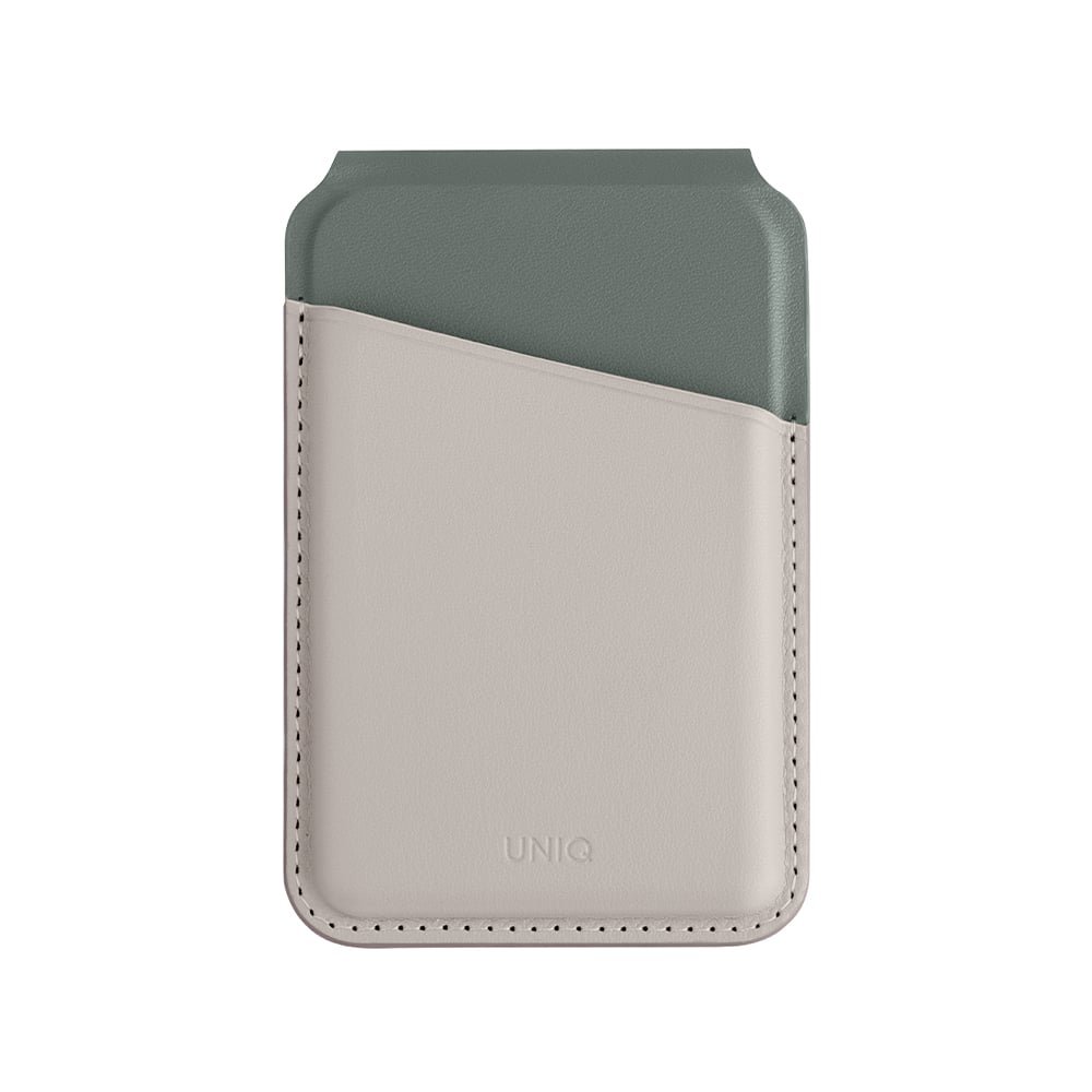 UNIQ LYDEN DS RFID-BLOCKING MAGNETIC CARD HOLDER WITH STAND - PINE (IVORY/LICHEN GREEN)