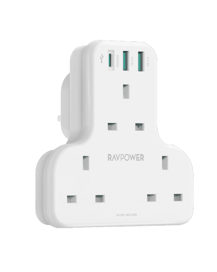 Ravpower Rp-Pc1036 Pd 20W 3Port Charger White With 3 Ac Plug