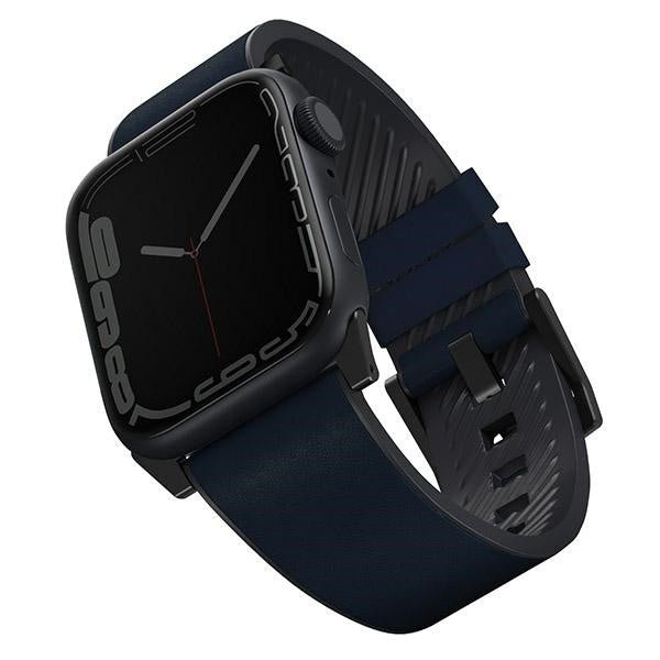 UNIQ STRADEN WATERPROOF LEATHER HYBRID APPLE WATCH STRAP 45/44/42MM - PRUSSIAN (BLUE)